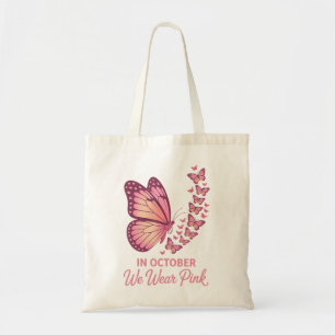 In October Pink Breast Butterfly Tote Bag