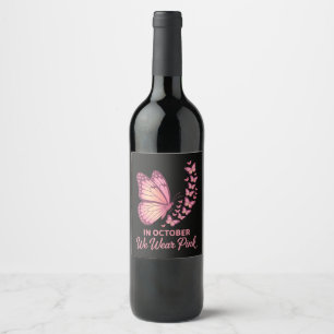 In October Pink Breast Butterfly Wine Label