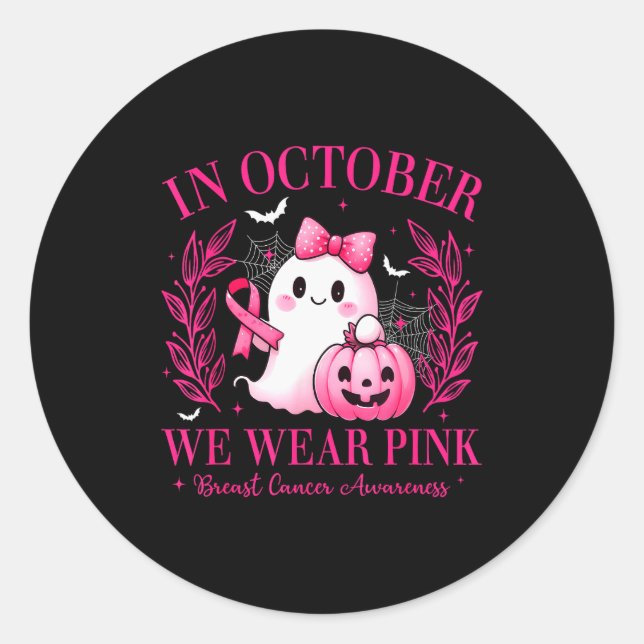 In October We Wear Nk Breast Cancer Awareness Nk G Classic Round Sticker (Front)