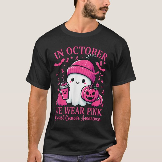 In October We Wear Nk Breast Cancer Boo Ghost Hall T-Shirt (Front)