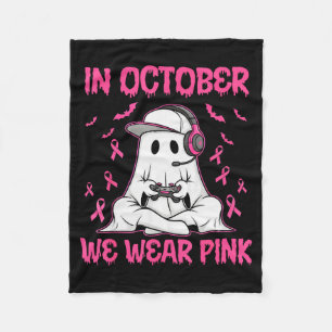 In October We Wear Nk Breast Cancer Gaming Ghost Y Fleece Blanket