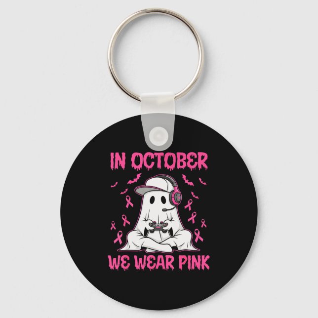 In October We Wear Nk Breast Cancer Gaming Ghost Y Key Ring (Front)