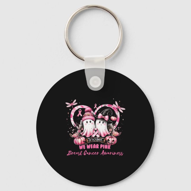 In October We Wear Nk Breast Cancer Heart Dragonfl Key Ring (Front)