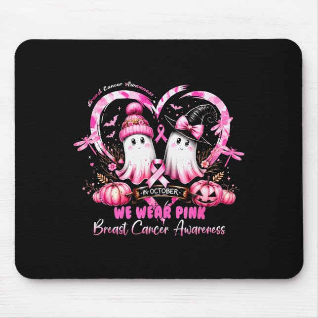 In October We Wear Nk Breast Cancer Heart Dragonfl Mouse Pad (Front)