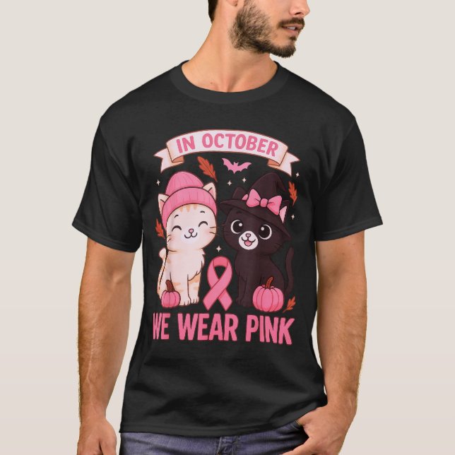 In October We Wear Nk Cute Cat Breast Cancer Aware T-Shirt (Front)
