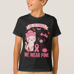In October We Wear Nk Cute Cat Breast Cancer Aware T-Shirt