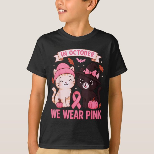 In October We Wear Nk Cute Cat Breast Cancer Aware T-Shirt (Front)