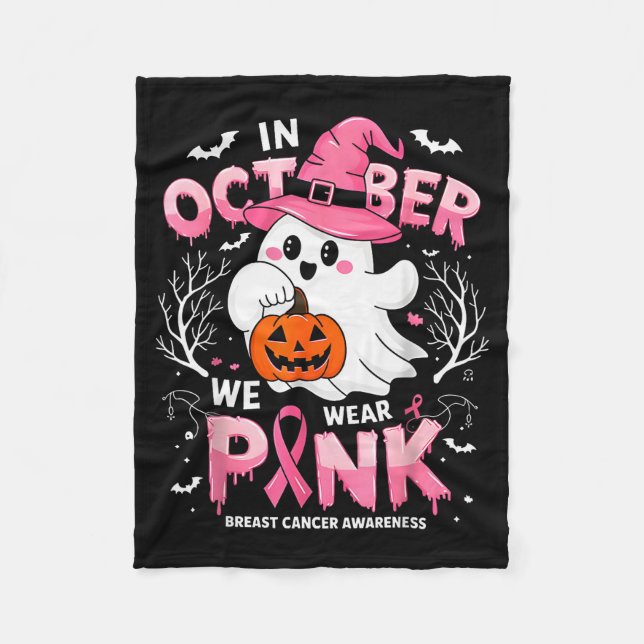 In October We Wear Nk Funny Halloween Ghost Breast Fleece Blanket (Front)