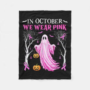 In October We Wear Nk Ghost Boo Breast Cancer Wome Fleece Blanket