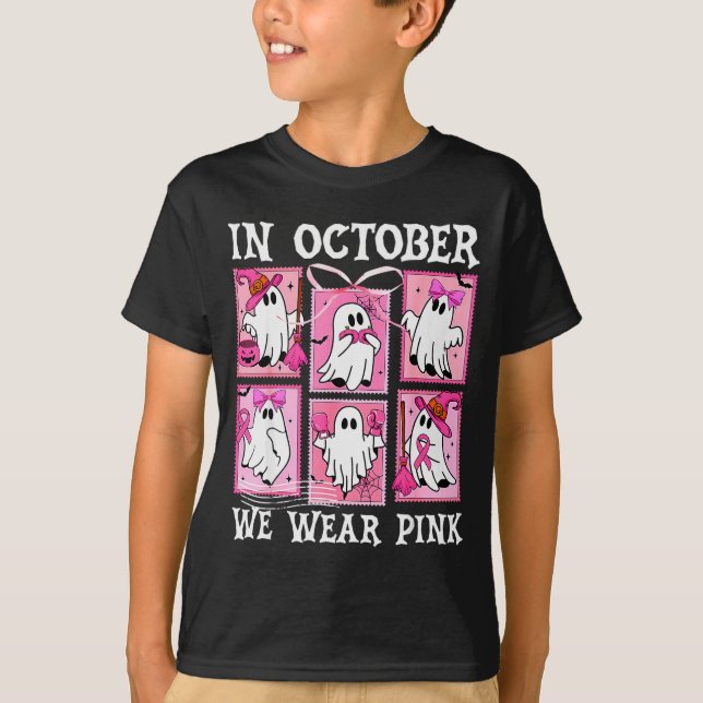 In October We Wear Nk Ghost Breast Cancer Hallowee T-Shirt (Front)