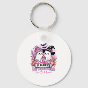 In October We Wear Nk Ghost Halloween Breast Cance Key Ring