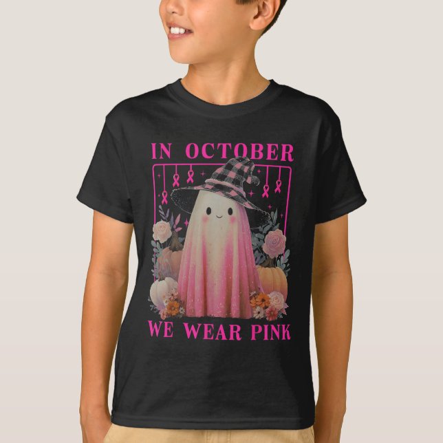 In October We Wear Nk Ghost Halloween Breast Cance T-Shirt (Front)