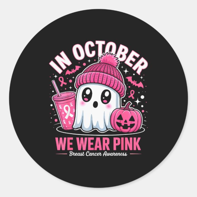 In October We Wear Nk Ghost Witch Breast Cancer Aw Classic Round Sticker (Front)
