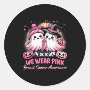 In October We Wear Nk Ghost Witch Breast Cancer Aw Classic Round Sticker