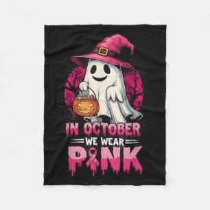 In October We Wear Nk Ghost Witch Breast Cancer Aw Fleece Blanket