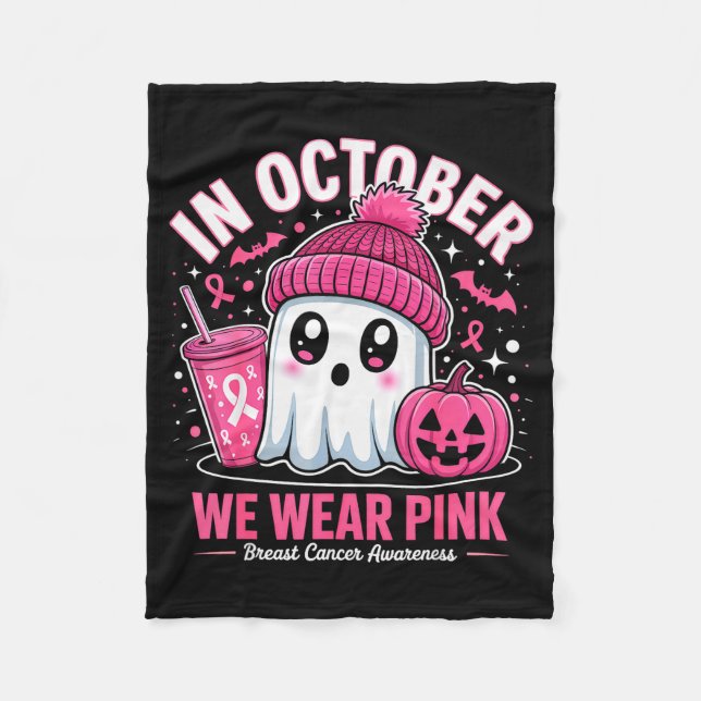 In October We Wear Nk Ghost Witch Breast Cancer Aw Fleece Blanket (Front)