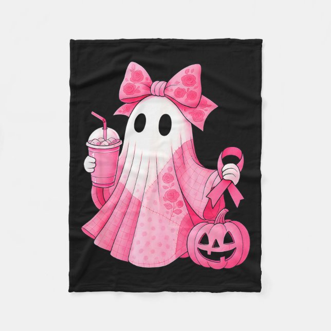 In October We Wear Nk Ghost Witch Breast Cancer Aw Fleece Blanket (Front)