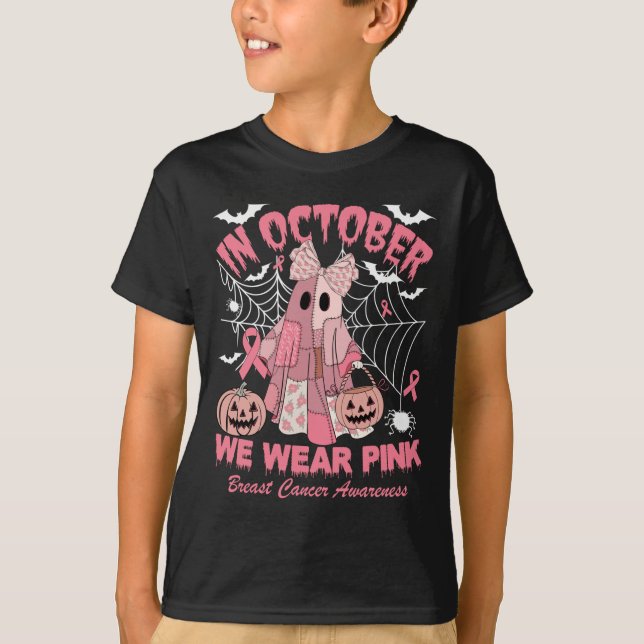 In October We Wear Nk Ghost Witch Breast Cancer Aw T-Shirt (Front)