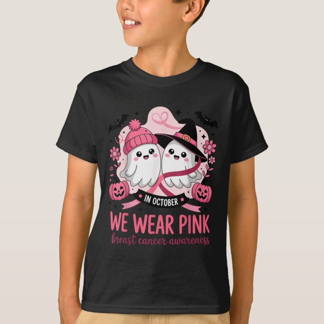 In October We Wear Nk Ghost Witch Breast Cancer Aw T-Shirt (Front)