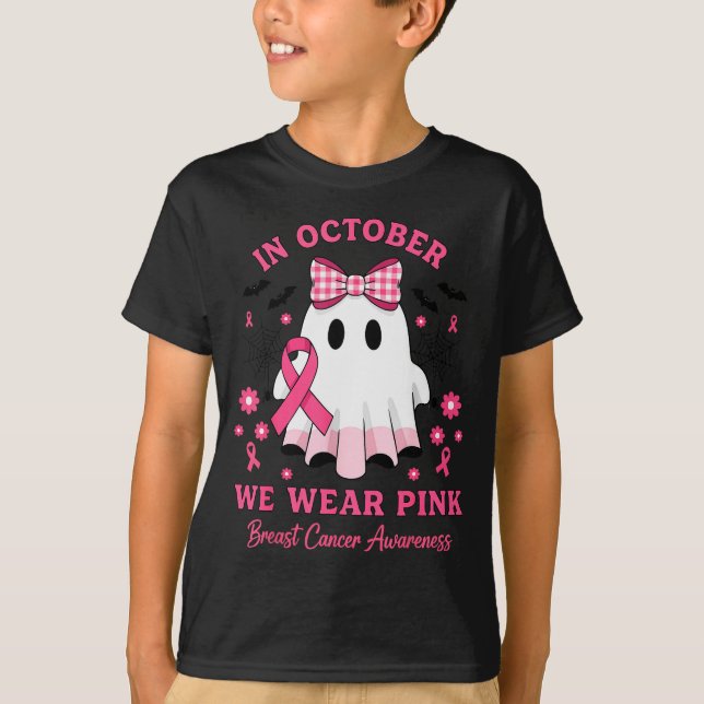 In October We Wear Nk Ghost Witch Breast Cancer Aw T-Shirt (Front)