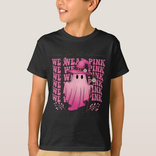 In October We Wear Nk Ghost Witch Breast Cancer Aw T-Shirt (Front)