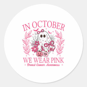 In October We Wear Nk Halloween Breast Cancer Awar Classic Round Sticker