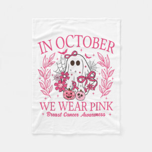 In October We Wear Nk Halloween Breast Cancer Awar Fleece Blanket