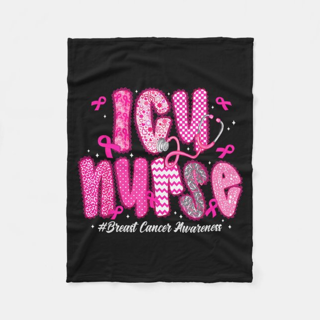 In October We Wear Nk Icu Nurse Breast Cancer Awar Fleece Blanket (Front)