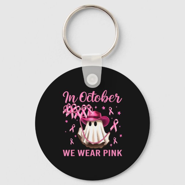 In October We Wear Nk Men Women Breast Cancer Awar Key Ring (Front)
