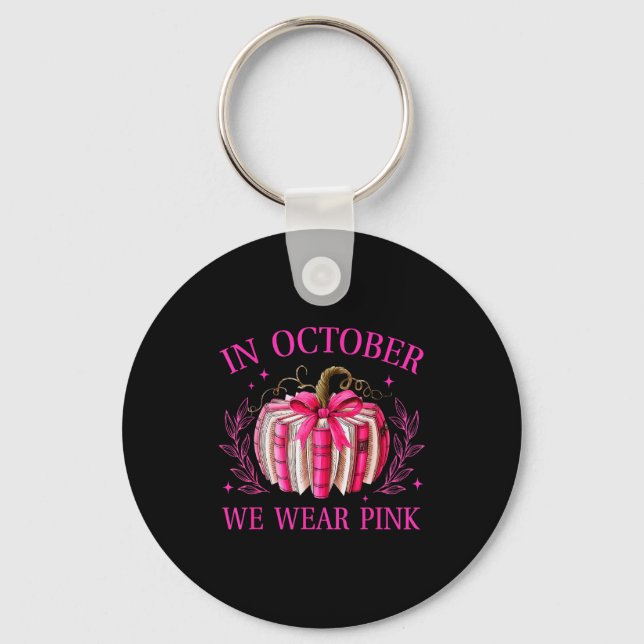 In October We Wear Nk Pumpkin Book Breast Cancer A Key Ring (Front)