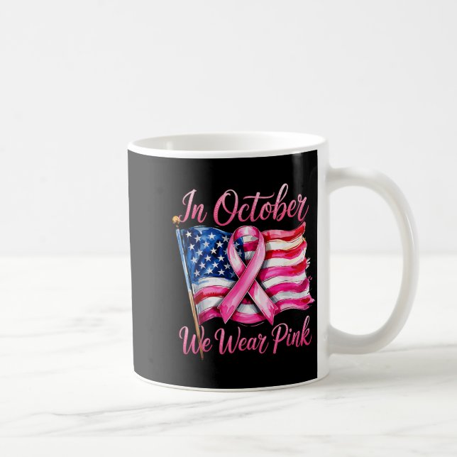 In October We Wear Nk Ribbon 2025 Breast Cancer Aw Coffee Mug (Right)