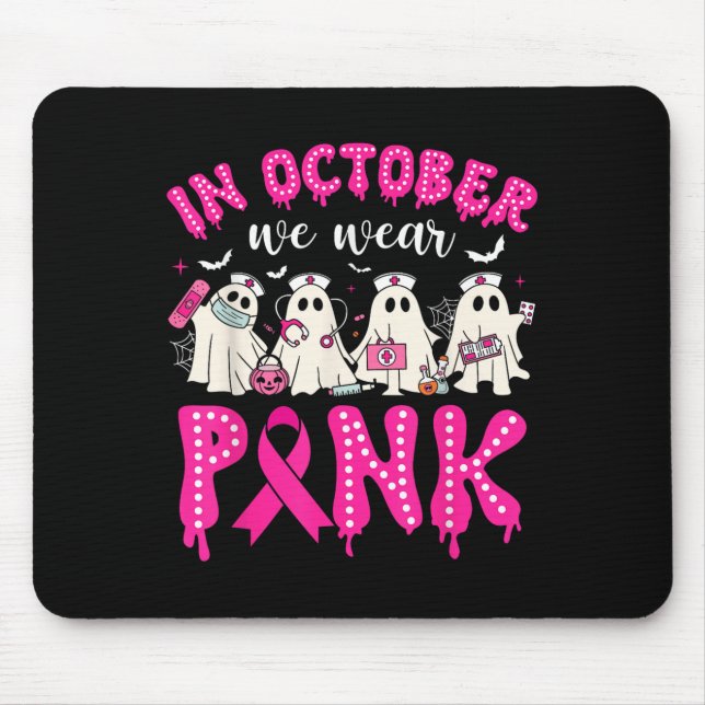 In October We Wear Nk Ribbon Ghost Nurse Halloween Mouse Pad (Front)