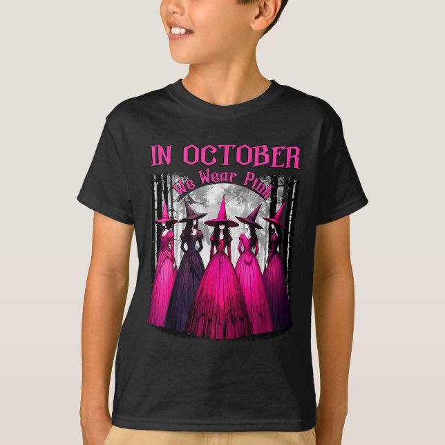 In October We Wear Nk Soky Witch Halloween Breast  T-Shirt (Front)