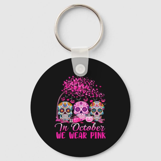In October We Wear Nk Sugar Skull Halloween Breast Key Ring (Front)