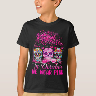 In October We Wear Nk Sugar Skull Halloween Breast T-Shirt