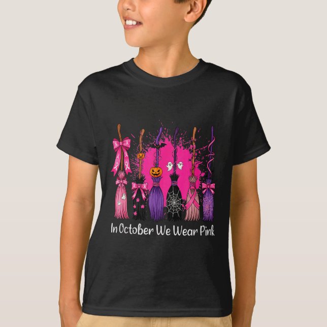 In October We Wear Nk Witch Broom Breast Cancer Ha T-Shirt (Front)