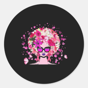 In October We Wear Pink Black Woman Breast Cancer Classic Round Sticker