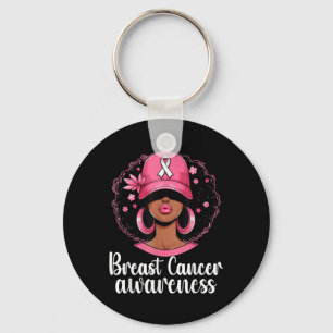 In October We Wear Pink Black Woman Breast Cancer  Key Ring
