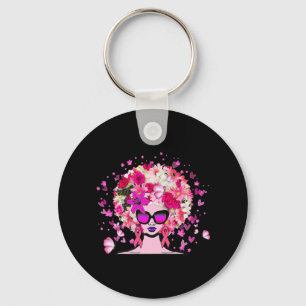 In October We Wear Pink Black Woman Breast Cancer Key Ring