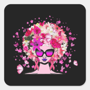 In October We Wear Pink Black Woman Breast Cancer Square Sticker