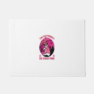 In October We Wear Pink Boston Terrier Cancer Hall Doormat