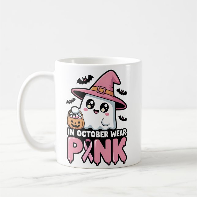 In October We Wear Pink  Breast Cancer Awarenes Coffee Mug (Left)