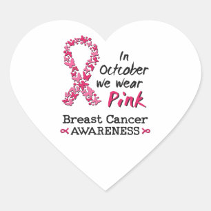 In October we wear pink Breast Cancer Awareness Heart Sticker