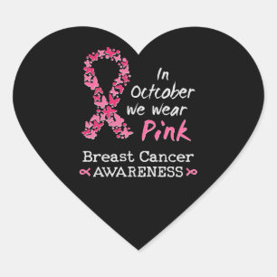 In October we wear pink Breast Cancer Awareness Heart Sticker