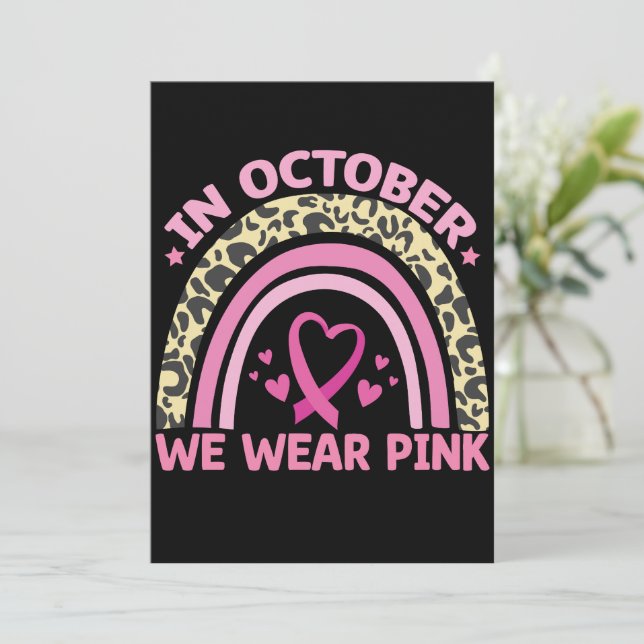 In October We Wear Pink Breast Cancer Awareness  Invitation (Standing Front)