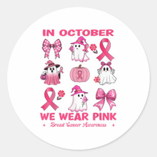 In October We Wear Pink Breast Cancer Cute Ghosts Classic Round Sticker
