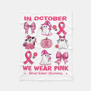 In October We Wear Pink Breast Cancer Cute Ghosts Fleece Blanket