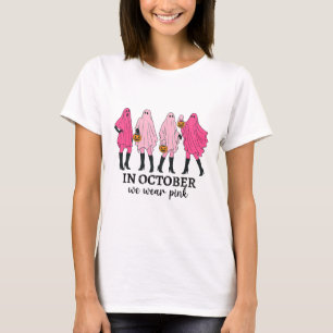 In October We Wear Pink Breast Cancer Funny Ghost  T-Shirt