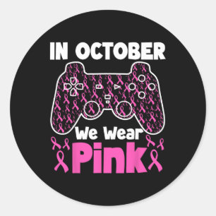 In October We Wear Pink Breast Cancer Gaming Kids  Classic Round Sticker