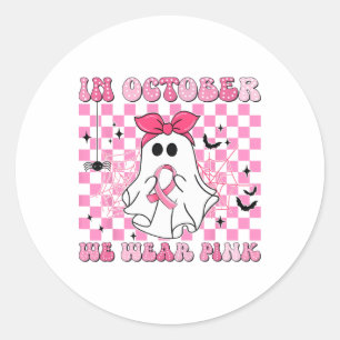 In October We Wear Pink Breast Cancer Ghosts Hallo Classic Round Sticker